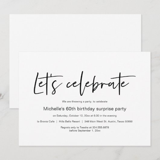 Laten we vieren, Surprise Birthday Party Kaart (Voorkant / Achterkant)