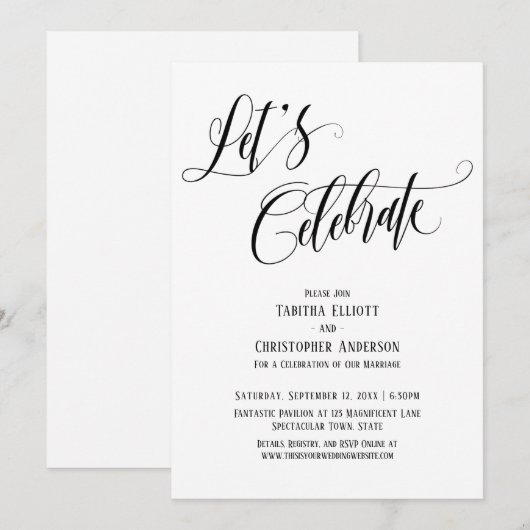 Laten we vieren Uitgebreid script zwart en wit Kaart (Voorkant / Achterkant)