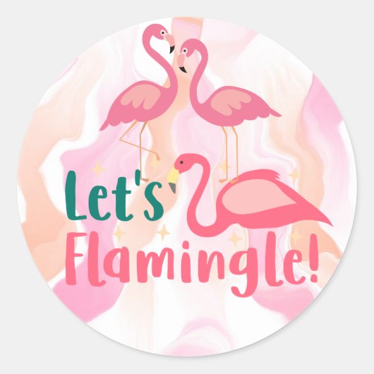 Laten we vliegen met Flamingo Birds Ronde Sticker (Voorkant)