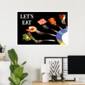 Laten we voedsel eten op Forks Black Modern Poster (Thuiskantoor)