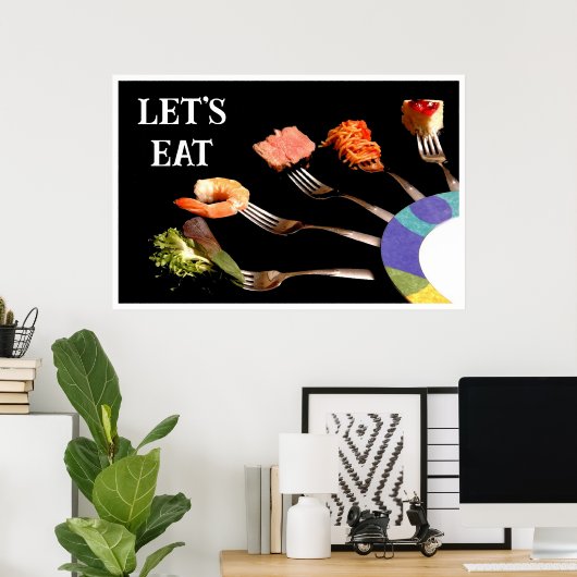 Laten we voedsel eten op Forks Black Modern Poster (Thuiskantoor)
