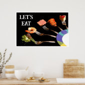 Laten we voedsel eten op Forks Black Modern Poster (Keuken)