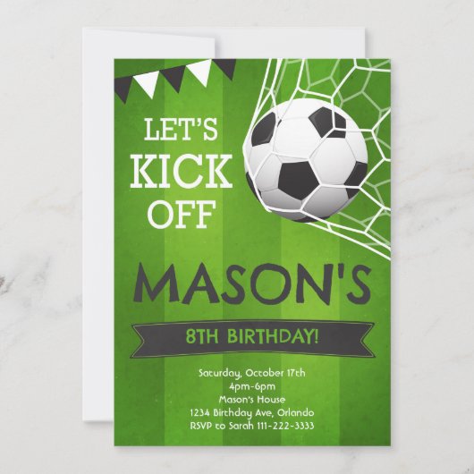 Laten we voetbal verjaardagsuitnodiging aftrappen kaart (Voorkant)