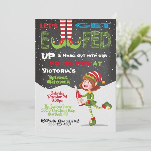 Laten we Vrijgezellenfeest Elf-uitnodiging opruime Kaart (Staand voorkant)