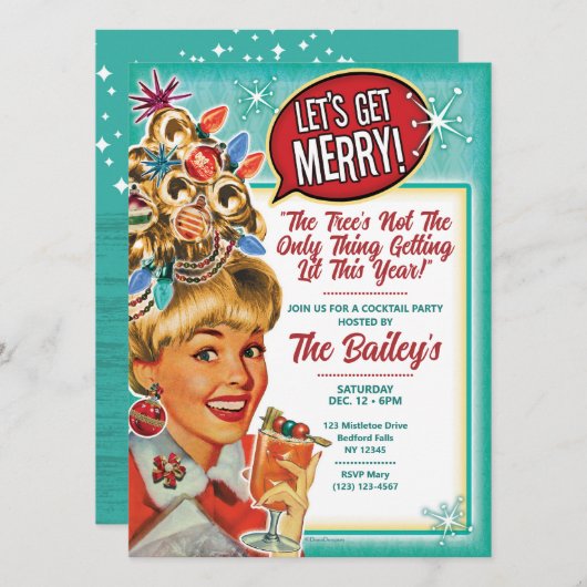 Laten we vrolijk worden - Retro Kerstfeest uitnodi Feestdagenkaart (Voorkant / Achterkant)