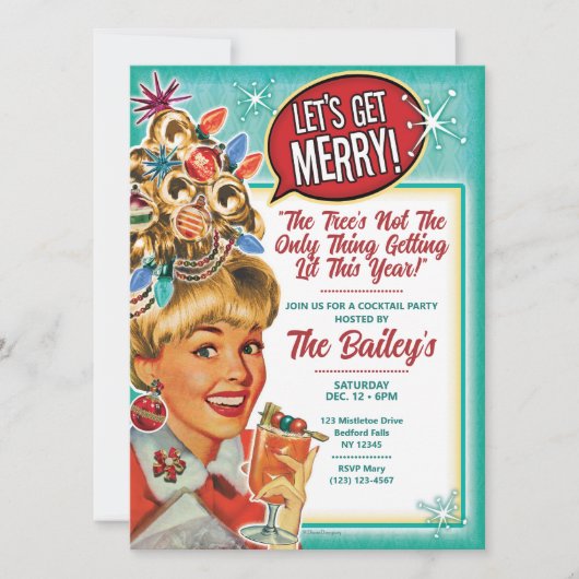 Laten we vrolijk worden - Retro Kerstfeest uitnodi Feestdagenkaart (Voorkant)