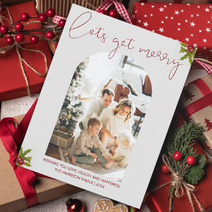 Laten we vrolijk zijn Gebogen foto Kerstvakantie Feestdagenkaart