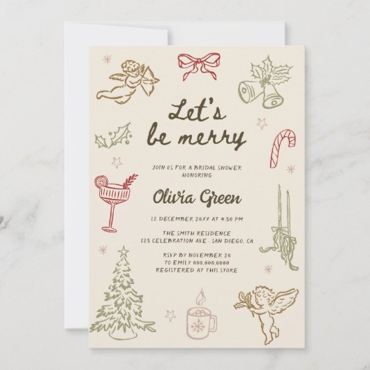 Laten we vrolijk zijn Hand getrokken kerst Vrijgez Kaart (Voorkant)