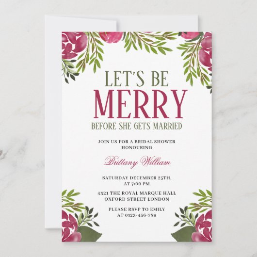 Laten we vrolijk zijn Kerstmis Bruids Douche uitno Kaart (Voorkant)