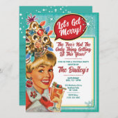 Laten we vrolijk zijn - Retro Kerstfeest Uitnodigi Feestdagenkaart (Voorkant / Achterkant)