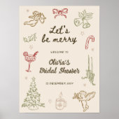 Laten we vrolijk zijn Whimsical Kerst Bruidsdouche Poster (Voorkant)