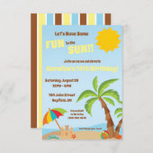 Laten we vun zijn in de Sun Beach Birthday Party Kaart (Voorkant / Achterkant)