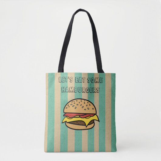 Laten we wat hamburgers eten Cool retro art Stripe Tote Bag (Voorkant)