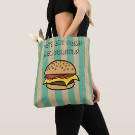 Laten we wat hamburgers eten Cool retro art Stripe Tote Bag