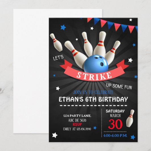 Laten we wat leuke bowlingverjaardag vieren kaart (Voorkant / Achterkant)