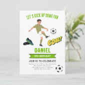 Laten we wat leuke Voetbal Verjaardag Uitnodiging (Staand voorkant)