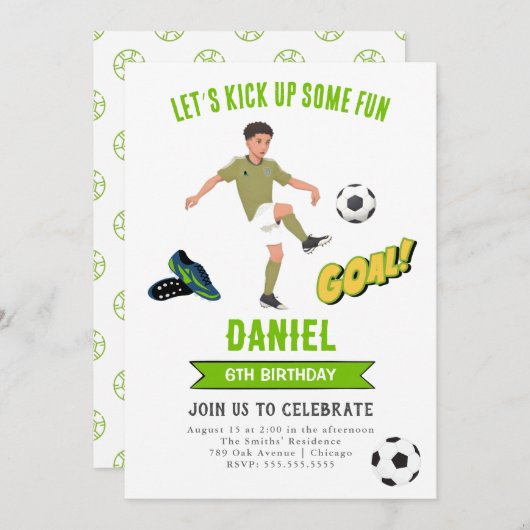 Laten we wat leuke Voetbal Verjaardag Uitnodiging (Voorkant / Achterkant)