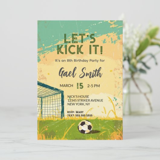 Laten we wat leuke Voetbal Verjaardag Uitnodiging (Staand voorkant)