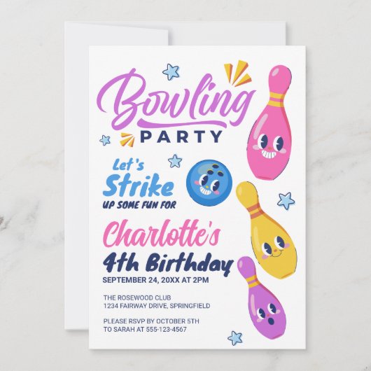 Laten we wat plezier maken! Bowling Birthday Party Kaart (Voorkant)