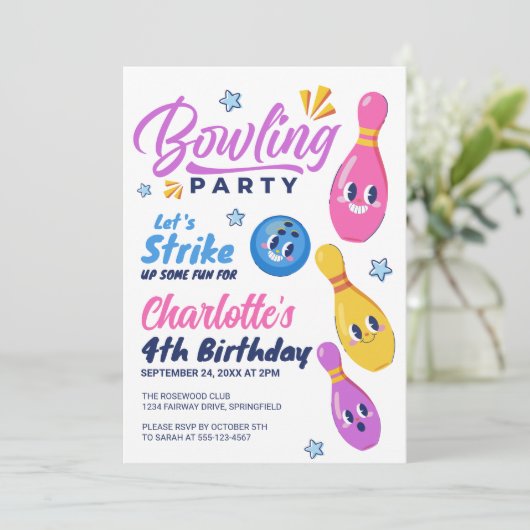 Laten we wat plezier maken! Bowling Birthday Party Kaart (Staand voorkant)