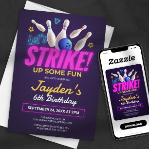 Laten we wat plezier maken Neon Bowling Verjaardag Kaart