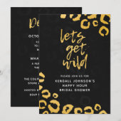 Laten we Wild Black en Gold Leopard Vrijgezellenfe Kaart (Voorkant / Achterkant)