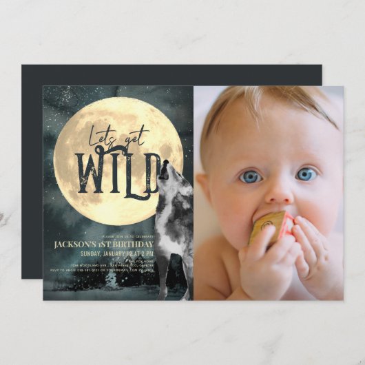 Laten we Wild Howling Wolf 1e Verjaardag Foto Kaart (Voorkant / Achterkant)
