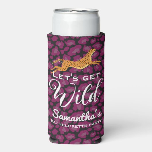 Laten we Wild Leopard Cheetah Print Bachelorette Seltzer Blikjeskoeler (Seltzer Voorkant)