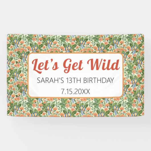 Laten we Wild Macaw Oerwoud Tropical Birthday neme Spandoek (Horizontaal)