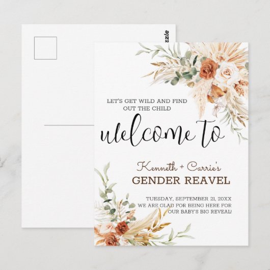 Laten we Wild & Ontdek het kind Gender Reavel Briefkaart (Voorkant / Achterkant)