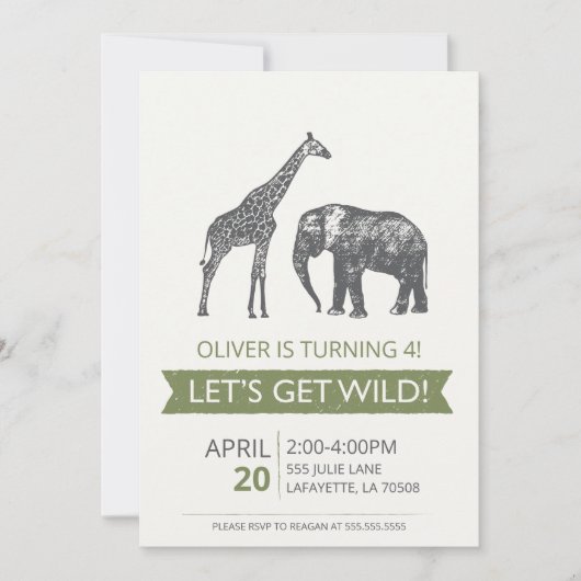 Laten we Wild Safari Birthday Party Invitation hal Kaart (Voorkant)