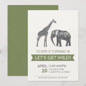 Laten we Wild Safari Birthday Party Invitation hal Kaart (Voorkant / Achterkant)