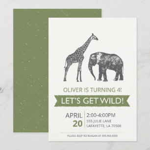 Laten we Wild Safari Birthday Party Invitation hal Kaart