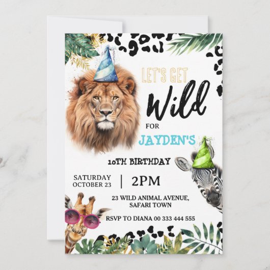 Laten we Wild Safari Dieren Verjaardagsfeest krijg Kaart (Voorkant)