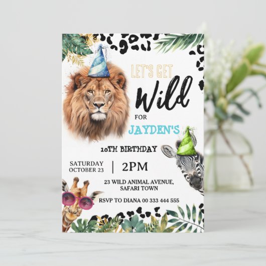 Laten we Wild Safari Dieren Verjaardagsfeest krijg Kaart (Staand voorkant)