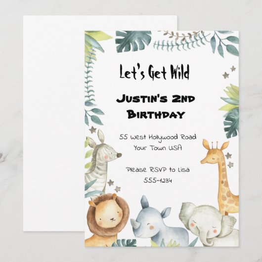 Laten we wild worden! Birthday Uitnodiging (Voorkant / Achterkant)