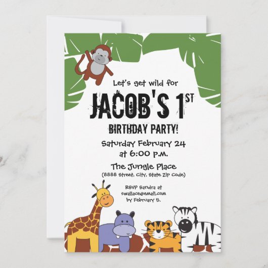 "Laten we wild worden", Oerwoud 1e verjaardag met  Kaart (Voorkant)