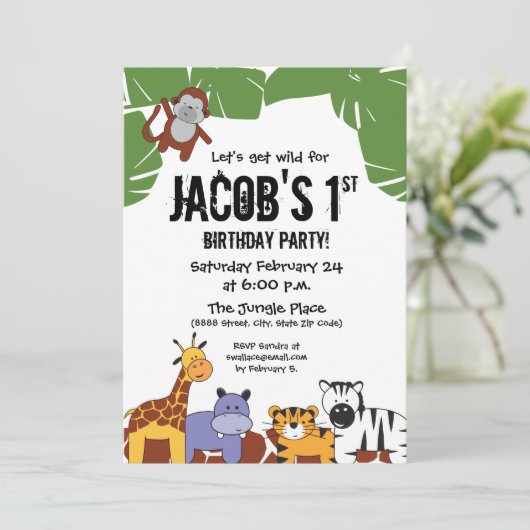 "Laten we wild worden", Oerwoud 1e verjaardag met Kaart (Staand voorkant)