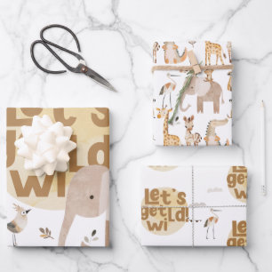 Laten we wilde safari dieren kinderen verjaardag inpakpapier vel