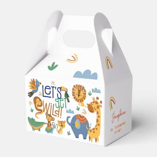 Laten we wilde safari dieren kinderen verjaardagsf bedankdoosjes (Achterkant)