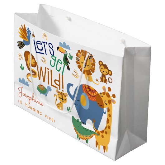 Laten we wilde safari dieren kinderen verjaardagsf groot cadeauzakje (Voorkant Gekanteld)