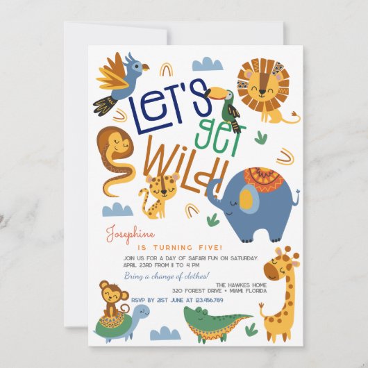 Laten we wilde safari dieren kinderen verjaardagsf kaart (Voorkant)