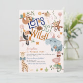 Laten we wilde safari dieren kinderen verjaardagsf kaart (Staand voorkant)