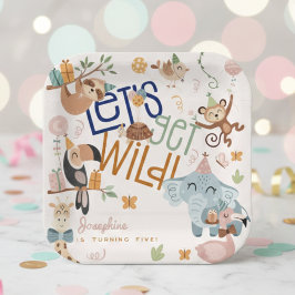 Laten we wilde safari dieren kinderen verjaardagsf papieren bordje