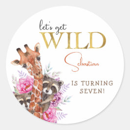 Laten we wilde safari dieren kinderen verjaardagsf ronde sticker