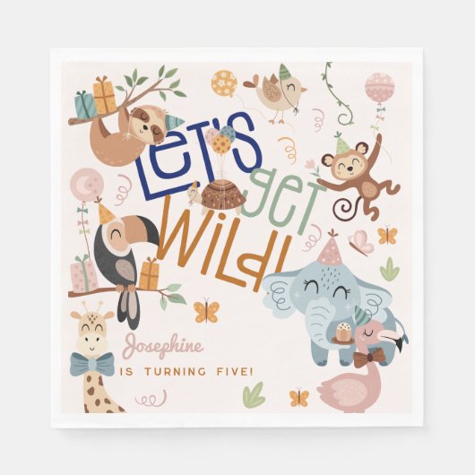 Laten we wilde safari dieren kinderen verjaardagsf servet (Voorkant)