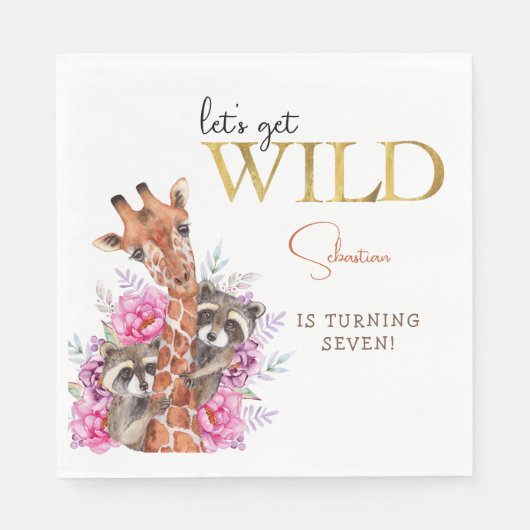 Laten we wilde safari dieren kinderen verjaardagsf servet (Voorkant)