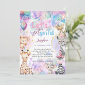 Laten we wilde safaridieren op een verjaardagsfees kaart (Staand voorkant)