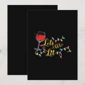 Laten we Wine Glazen Kerstverlichting Drinken Feestdagenkaart (Voorkant / Achterkant)