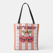 Laten we winkelen, Kersen, Tartan Tote Bag (Achterkant)